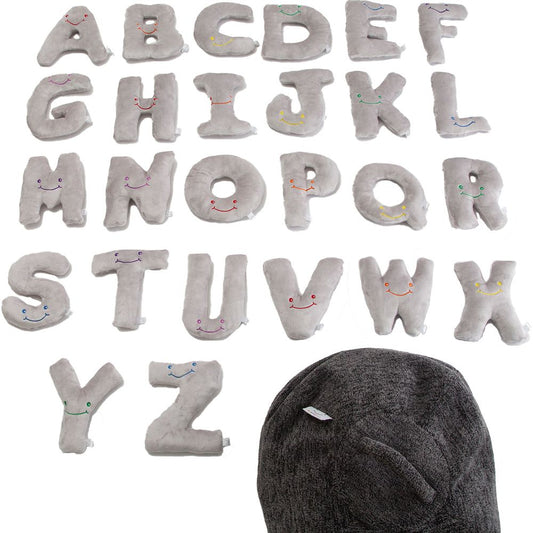 Alphabet Plush Mini Set - Dove Grey Letters with Dark Grey Bag