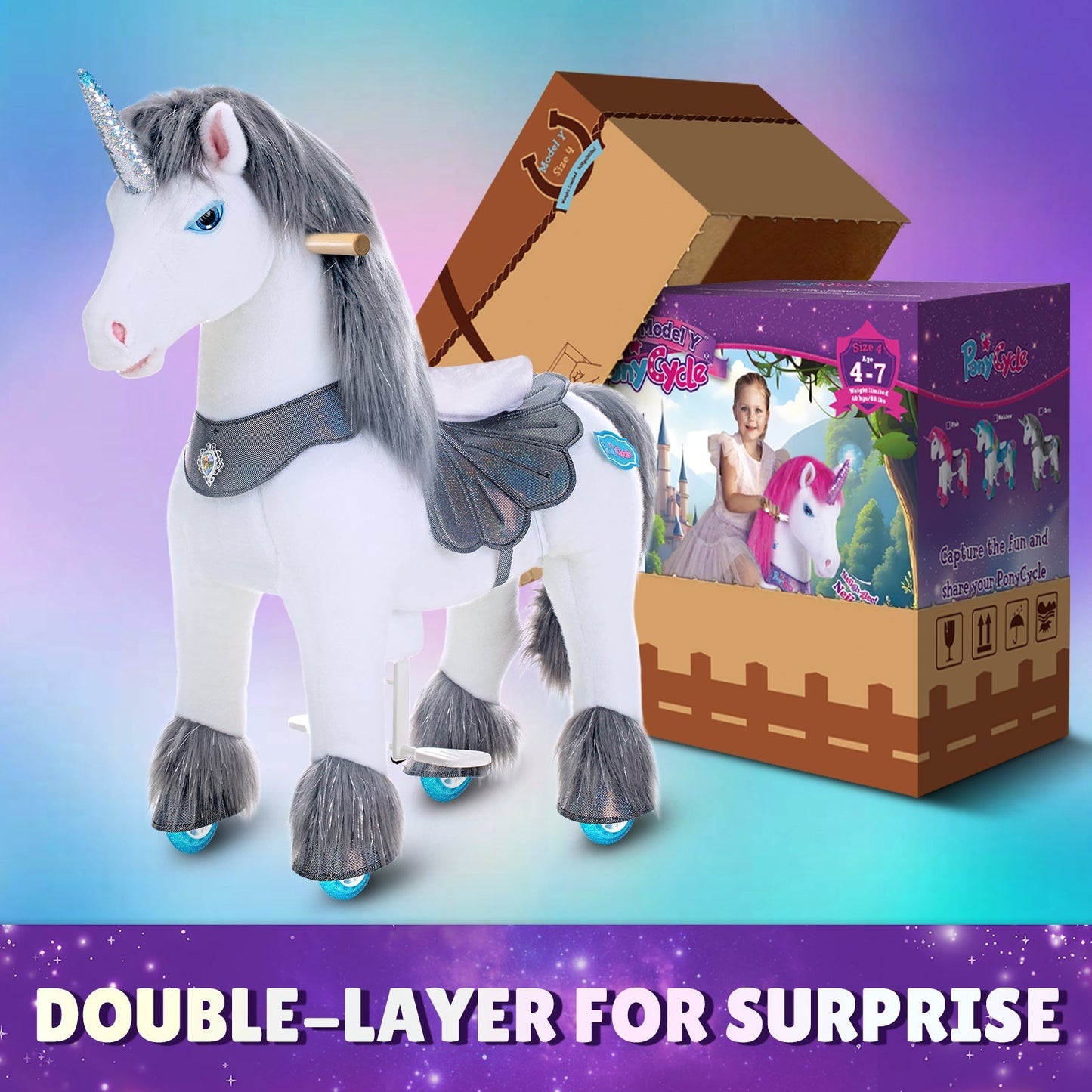 Grey Unicorn Model Y Ride on Toy - 4-7 Years