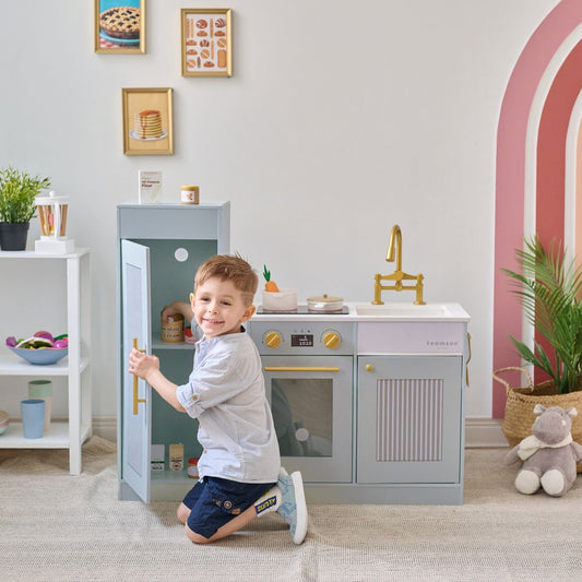 Little Chef Chester Wooden Play Kitchen with Large Fridge & Sink - Blue