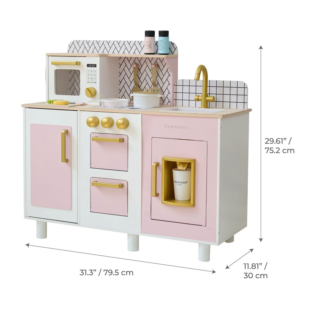 Little Chef Hampton Wooden Play Kitchen with Ice Dispenser & Sink - Pink