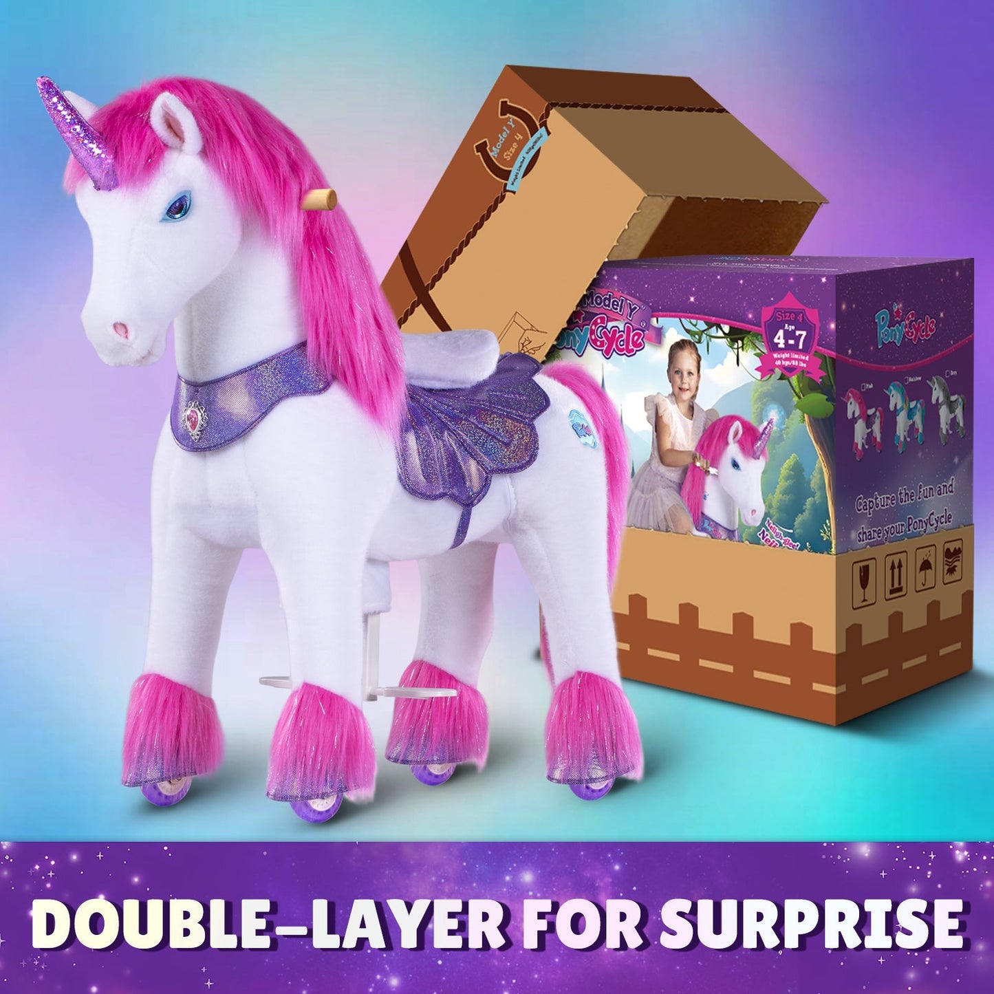 Pink Unicorn Model Y Ride on Toy - 4-7 Years