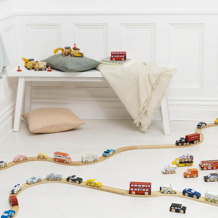 7 Piece Wood Construction Toy Cars, Trucks & Diggers Set