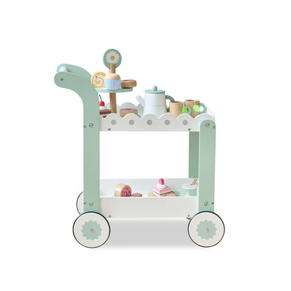 Afternoon Sip Wood Dessert Cart with 21 Pieces & Rotatable Wheels