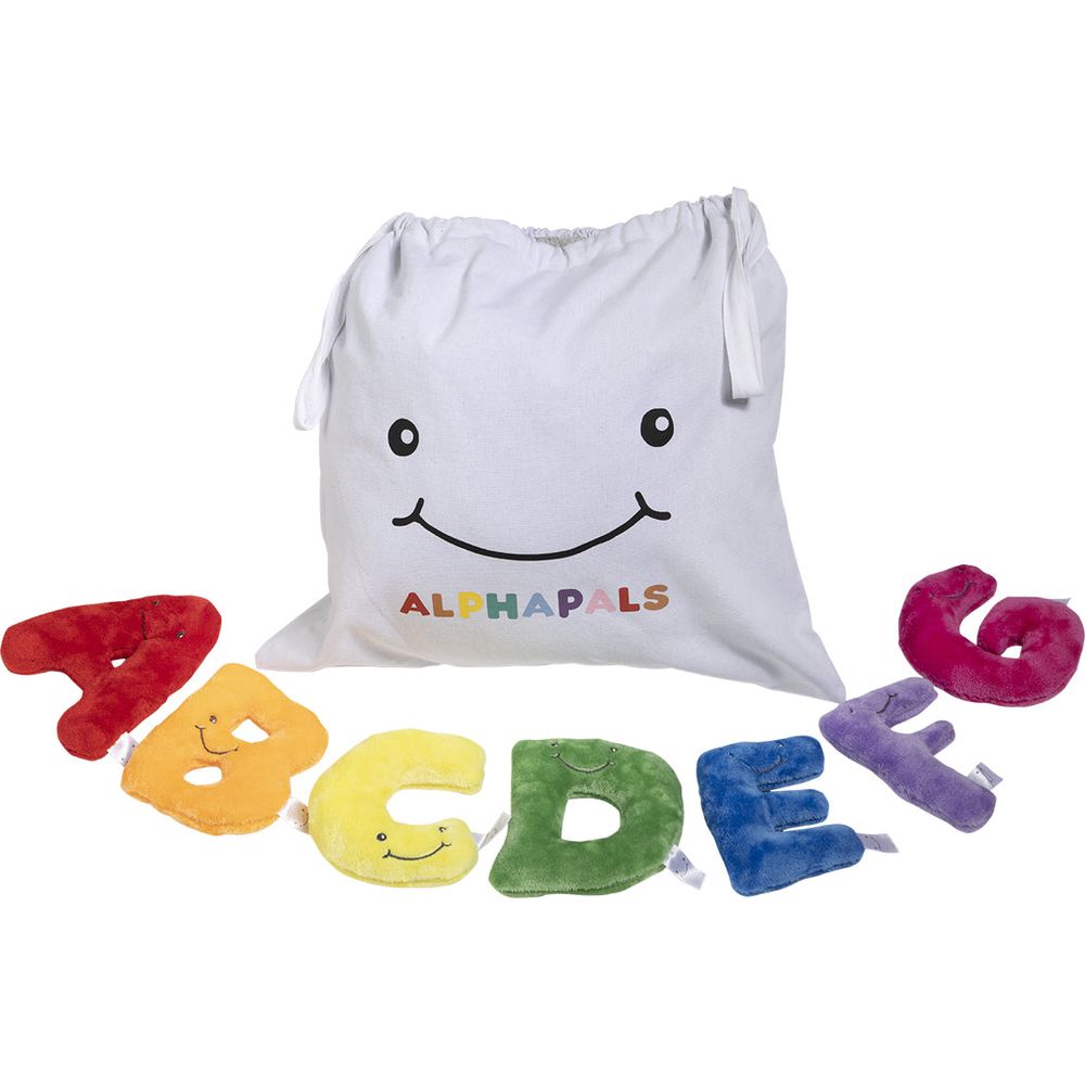 Alphabet Mini Plush Set - Rainbow Letters with White Drawstring Bag