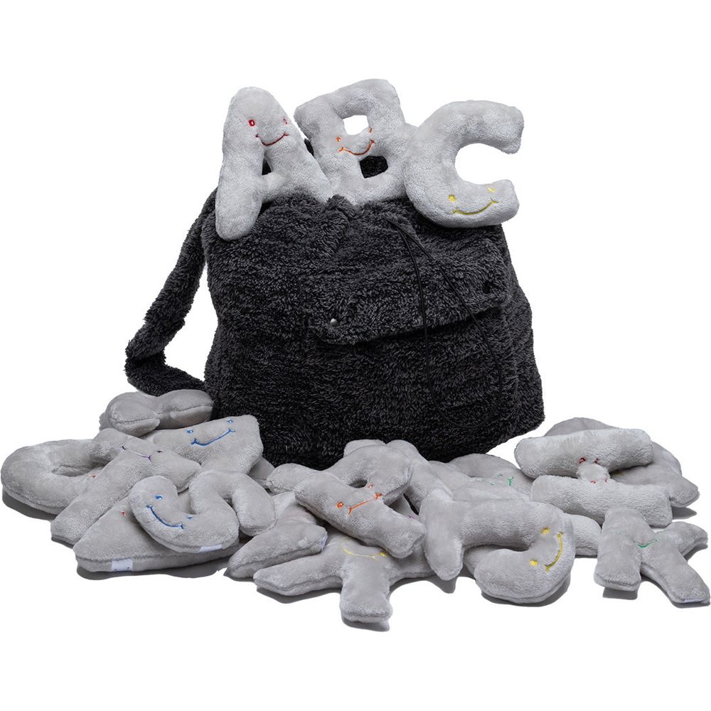 Alphabet Plush Set - Dove Grey Letters with Dark Grey Backpack