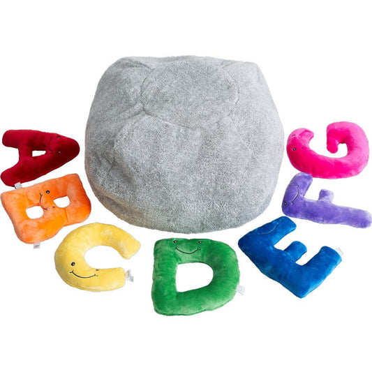 Alphabet Plush Set - Rainbow Letters with Light Grey Bag