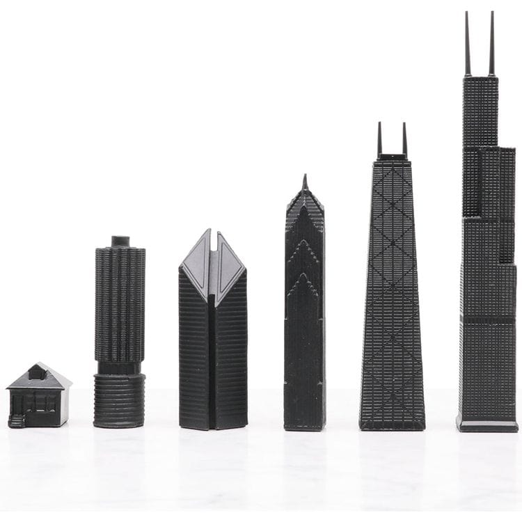 Chicago Edition Stainless Steel Chess Set with Marble Hatch Board