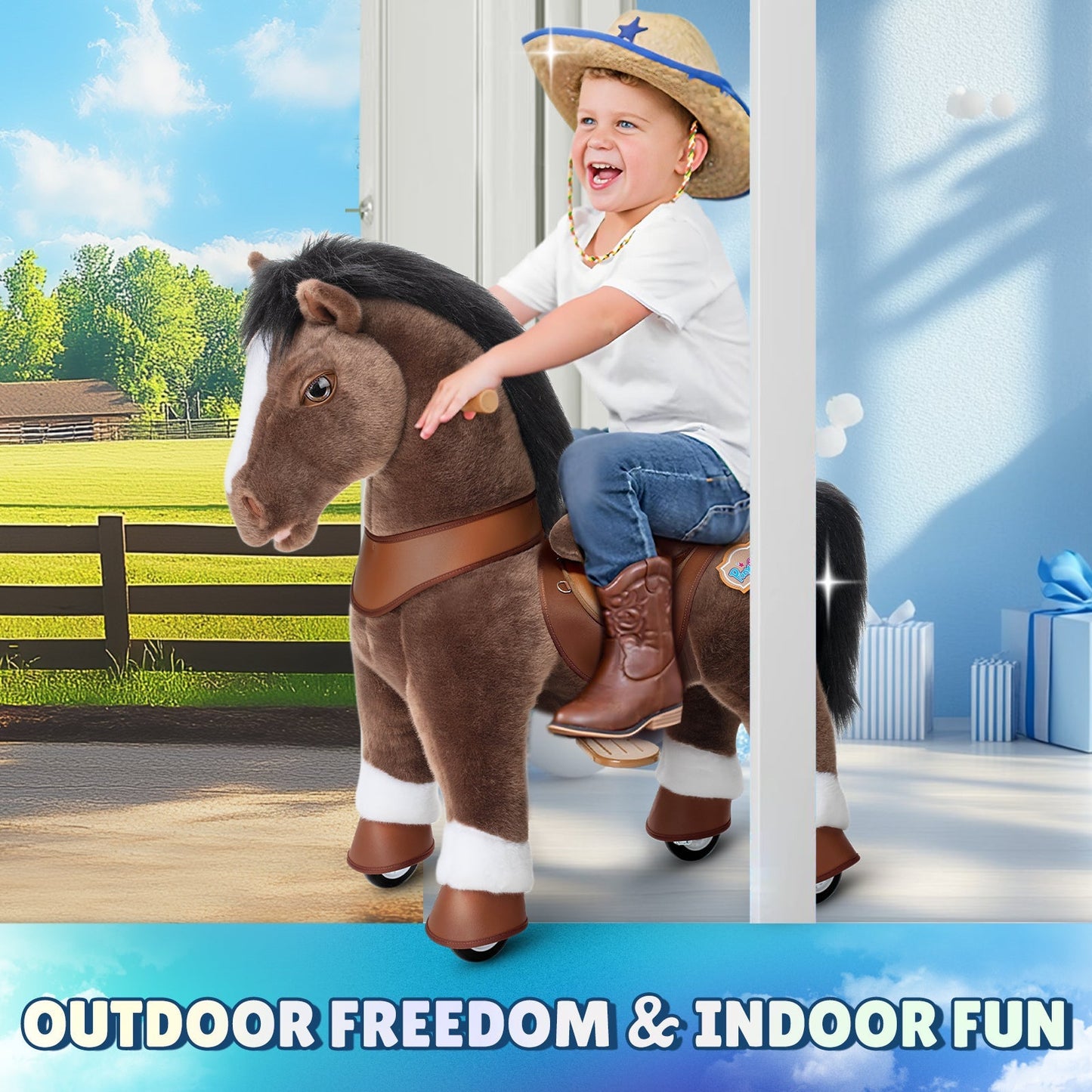 Chocolate Brown Model Y Horse Ride on Toy - 4-7 Years