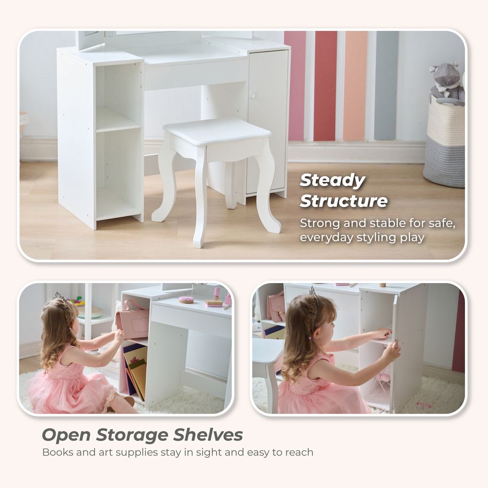 Deluxe Glow Wooden Vanity Desk with LED Lights & Cork Panels