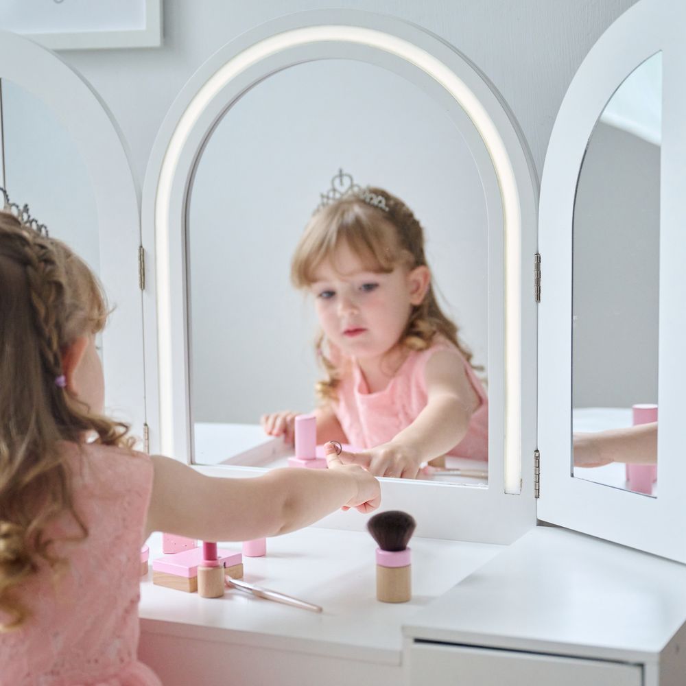 Deluxe Glow Wooden Vanity Desk with LED Lights & Cork Panels