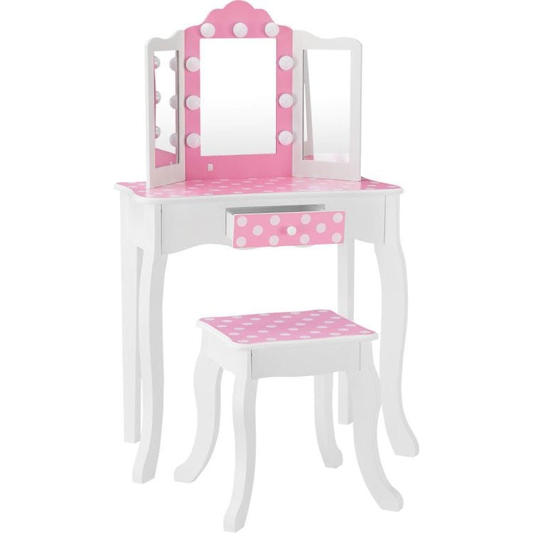Fantasy Fields Gisele Polka Dot Kids Vanity Table & Stool with LED