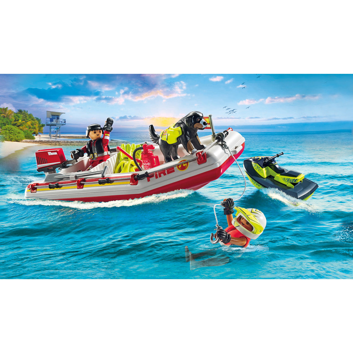 Fireboat with Water Scooter Playset