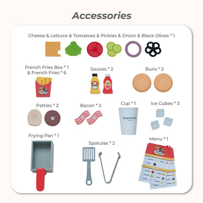 Flip & Fry Wooden Burger Shop with 29 Pcs Accessories