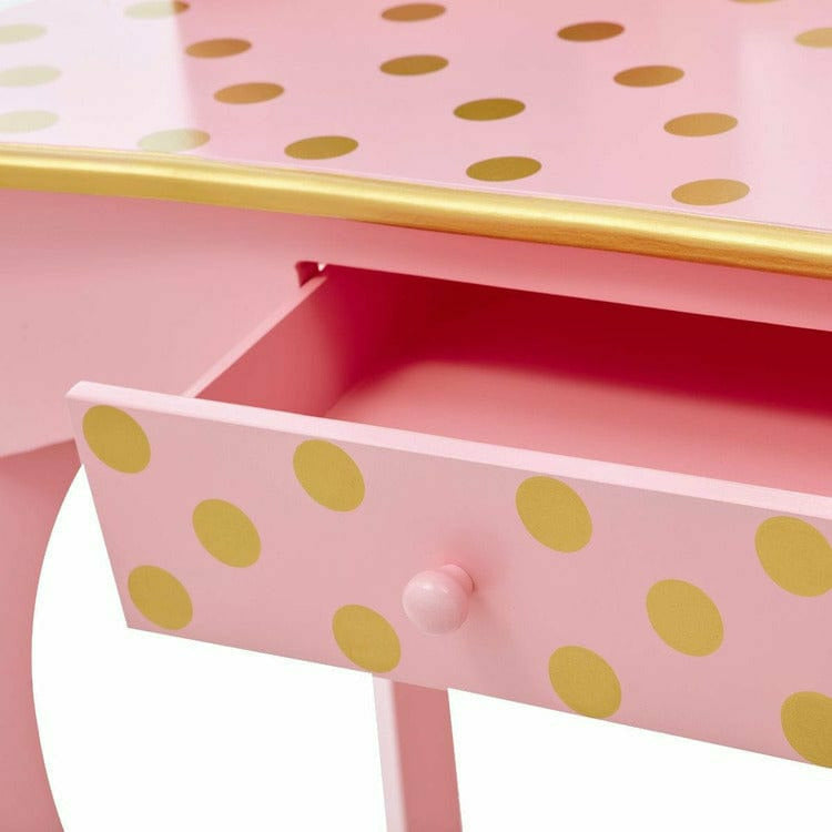 Gisele Polka Dot Vanity with Mirror & Stool - Pink
