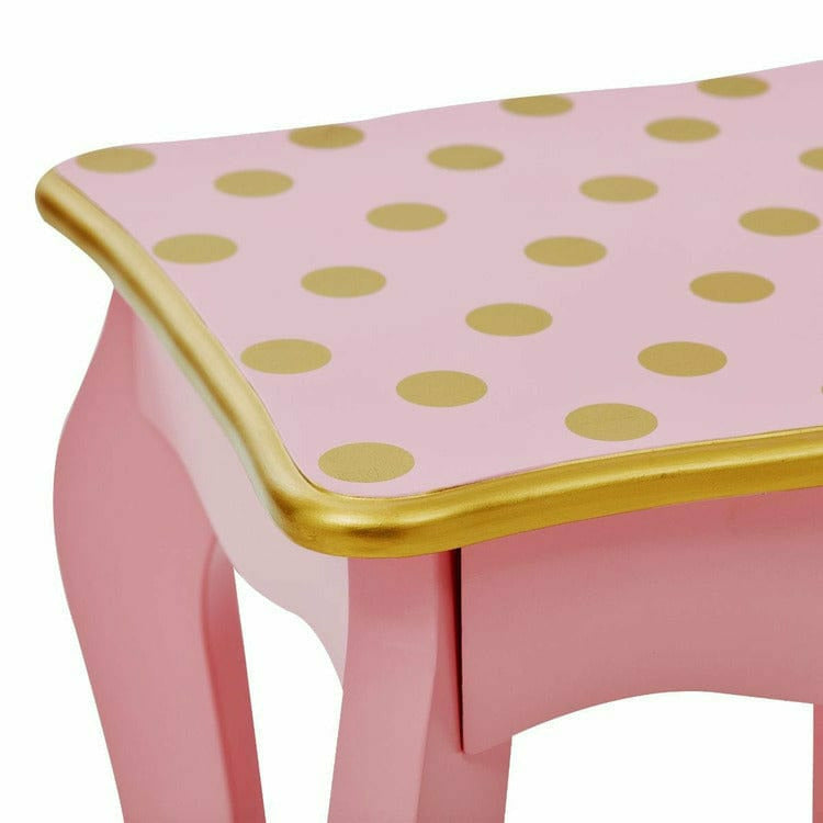 Gisele Polka Dot Vanity with Mirror & Stool - Pink