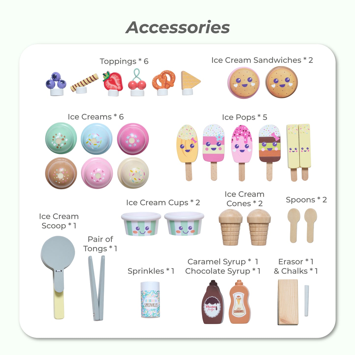 Jolly Pals Wood Ice Cream Stand with 33 Accessories and Chalkboard