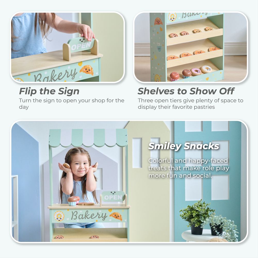 Jolly Pals Wooden Bakery Stand with 12 Pastry Pieces
