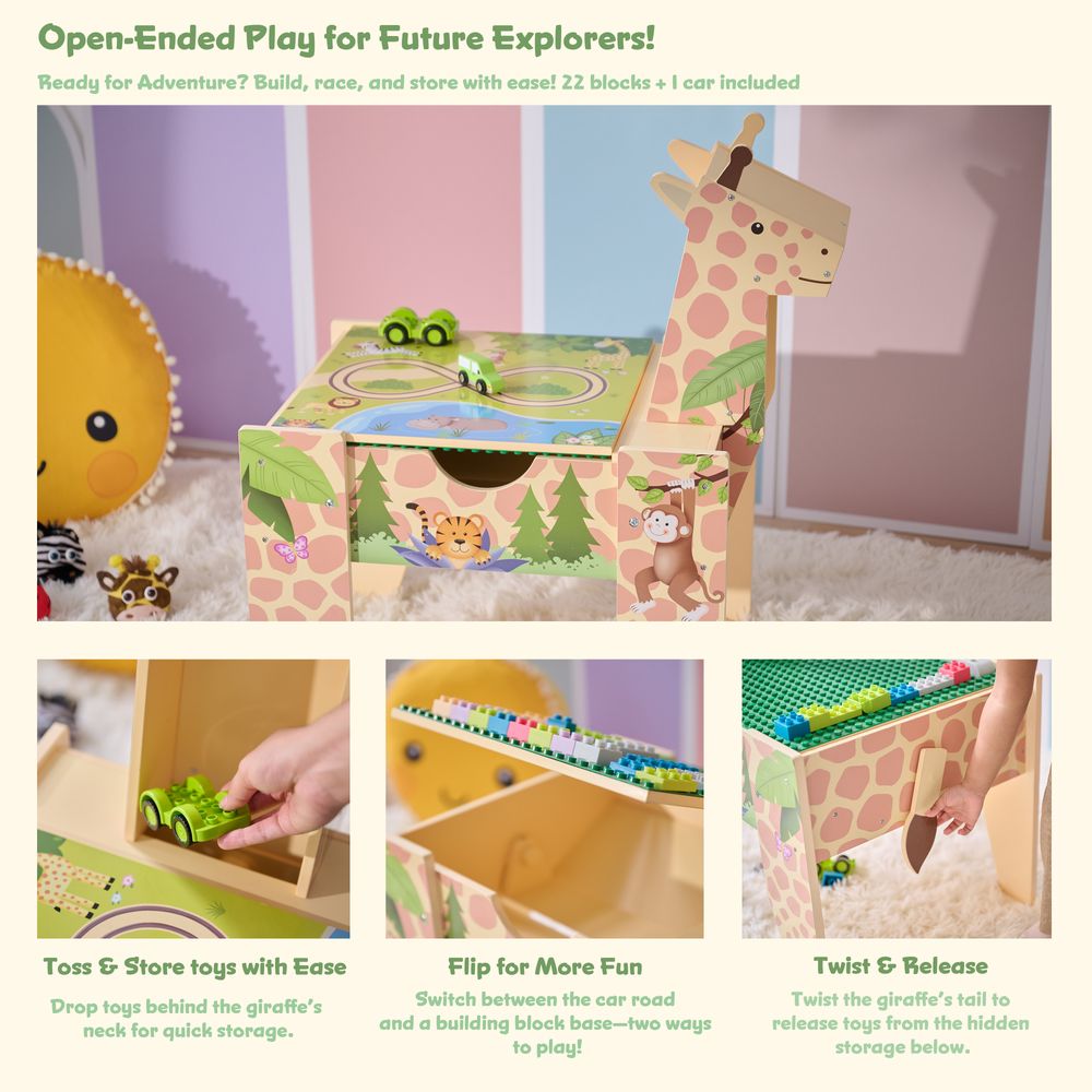 Jungle Giraffe 2-in-1 Wooden Activity Table + 23 Accessories & 1 Car