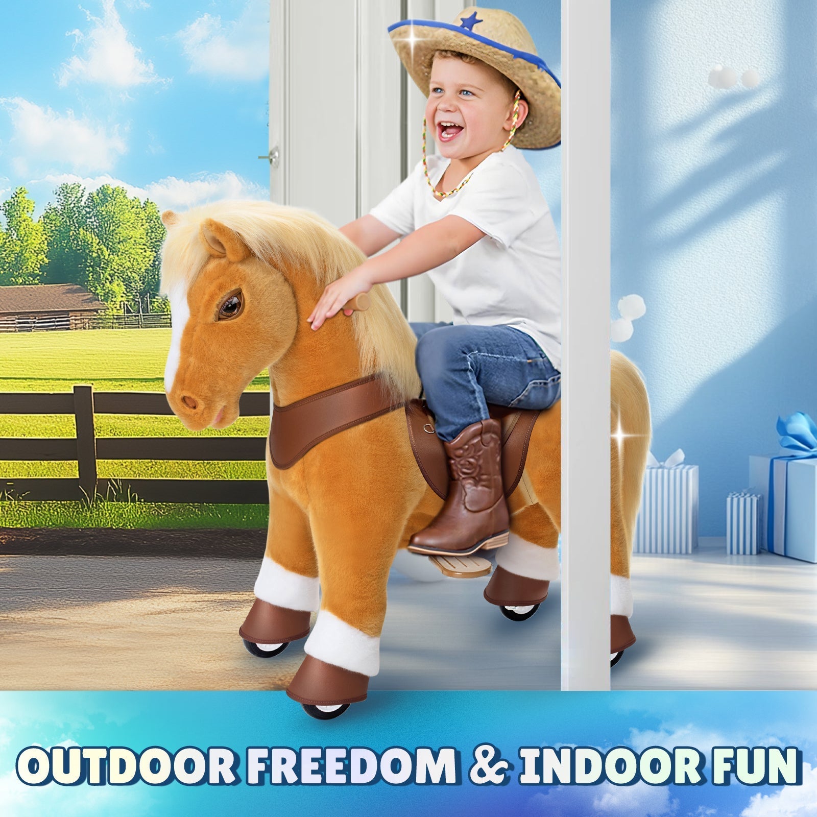 Light Brown Horse Model Y Ride on Toy - 4-7 Years