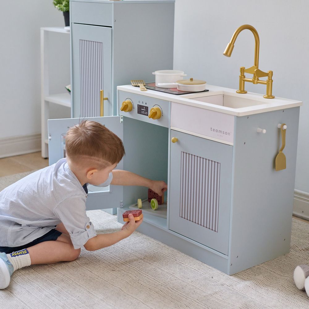 Little Chef Chester Wooden Play Kitchen with Large Fridge & Sink - Blue