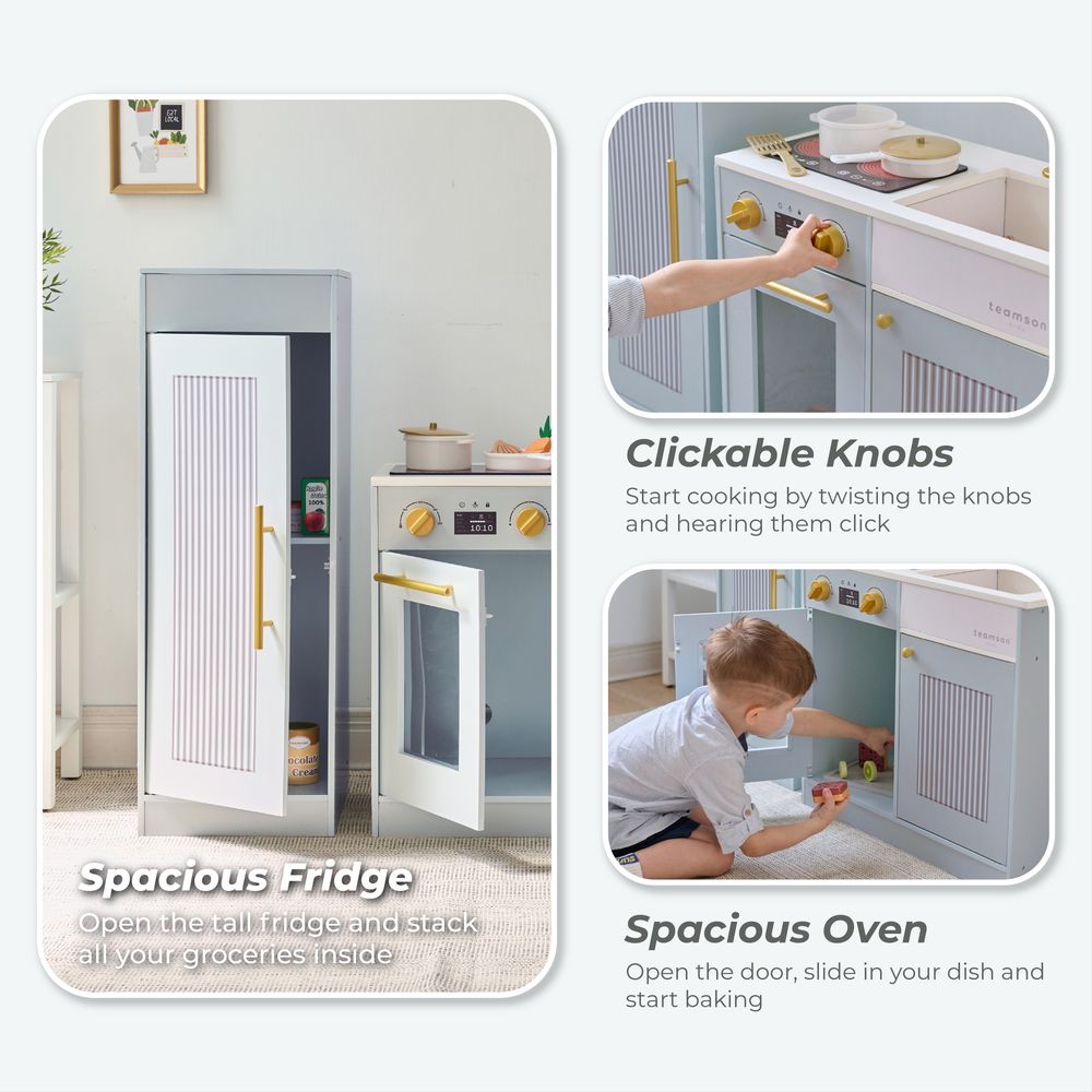 Little Chef Chester Wooden Play Kitchen with Large Fridge & Sink - Blue