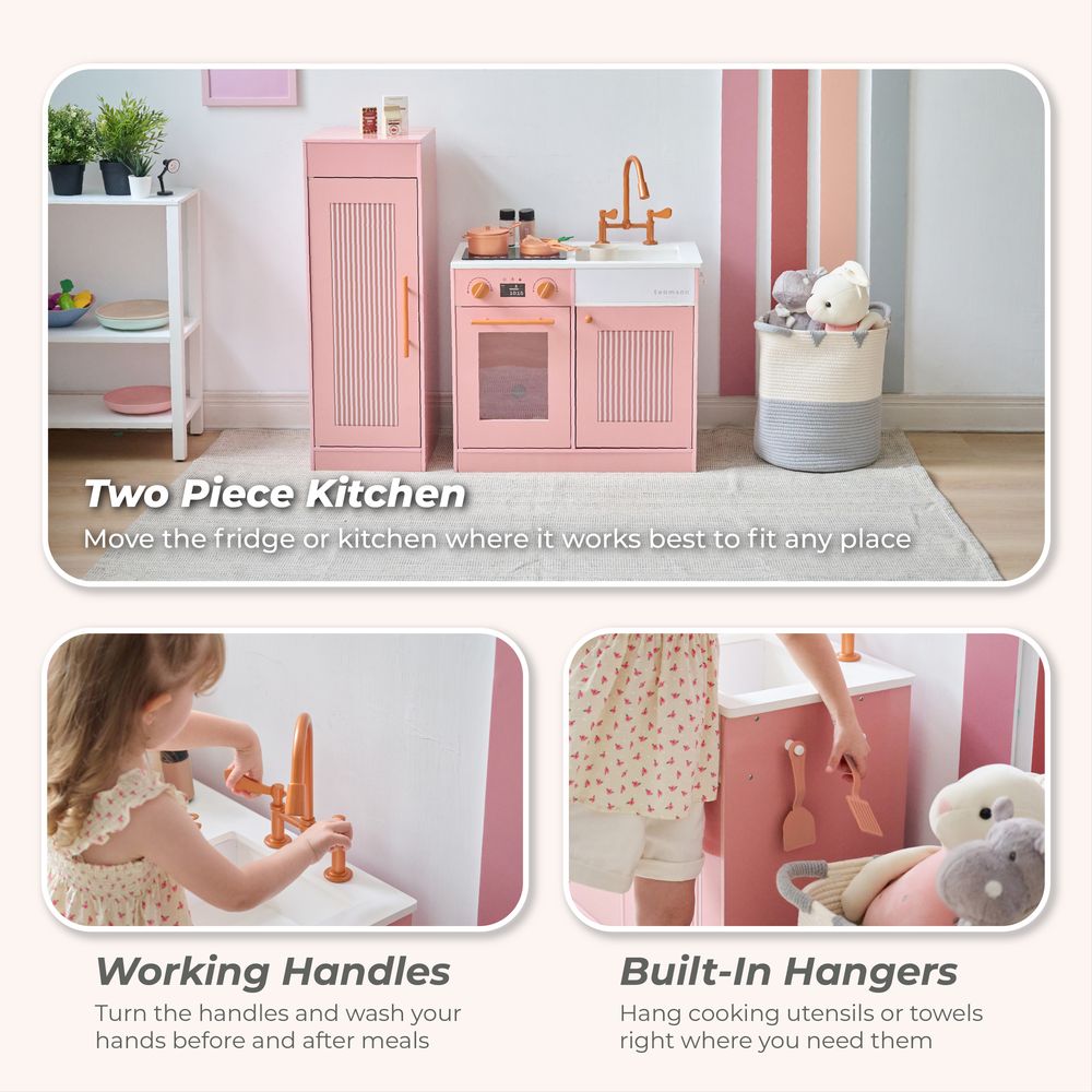 Little Chef Chester Wooden Play Kitchen with Large Fridge & Sink - Pink