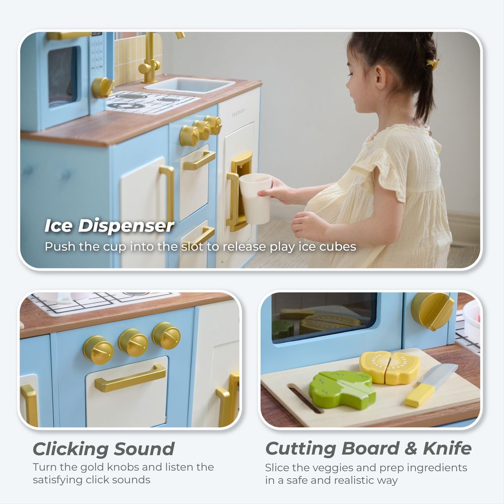 Little Chef Hampton Wooden Play Kitchen with Ice Dispenser & Sink - Blue