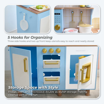 Little Chef Hampton Wooden Play Kitchen with Ice Dispenser & Sink - Blue
