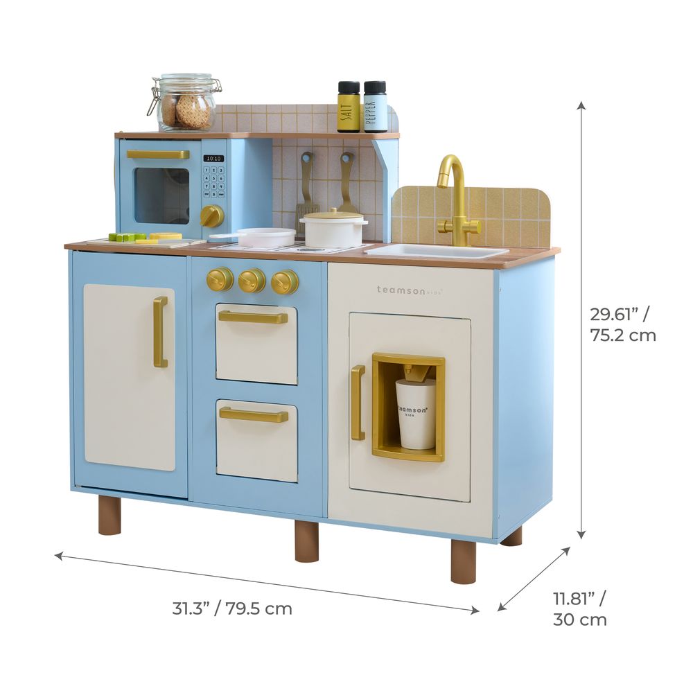 Little Chef Hampton Wooden Play Kitchen with Ice Dispenser & Sink - Blue
