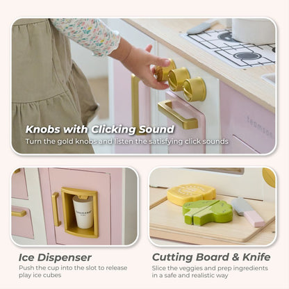 Little Chef Hampton Wooden Play Kitchen with Ice Dispenser & Sink - Pink