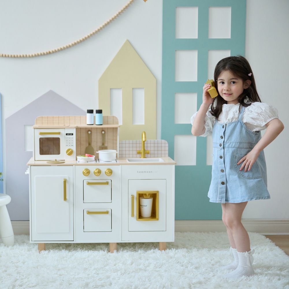 Little Chef Hampton Wooden Play Kitchen with Ice Dispenser & Sink - White