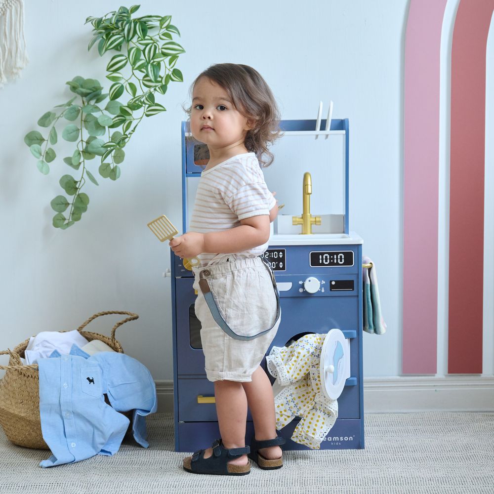 Little Chef Lake Tahoe Wooden Play Kitchen Washer & Mini Garden - Blue