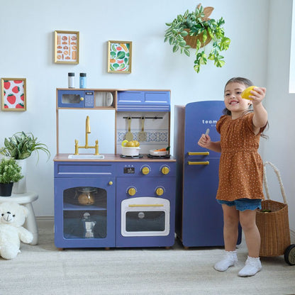 Little Chef Normandy Wooden Play Kitchen with Modular Fridge & Sink - Blue