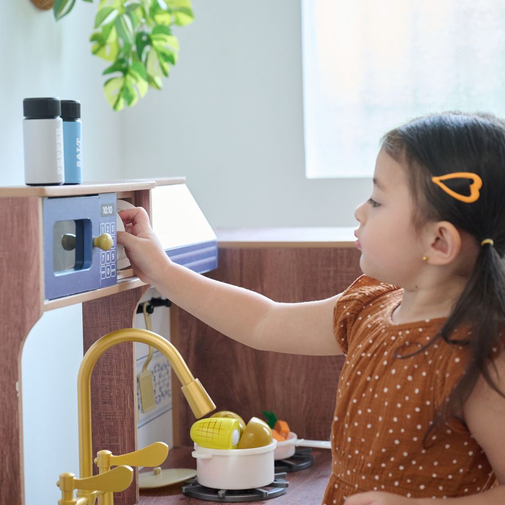 Little Chef Normandy Wooden Play Kitchen with Modular Fridge & Sink - Blue