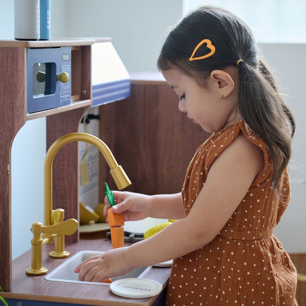 Little Chef Normandy Wooden Play Kitchen with Modular Fridge & Sink - Blue