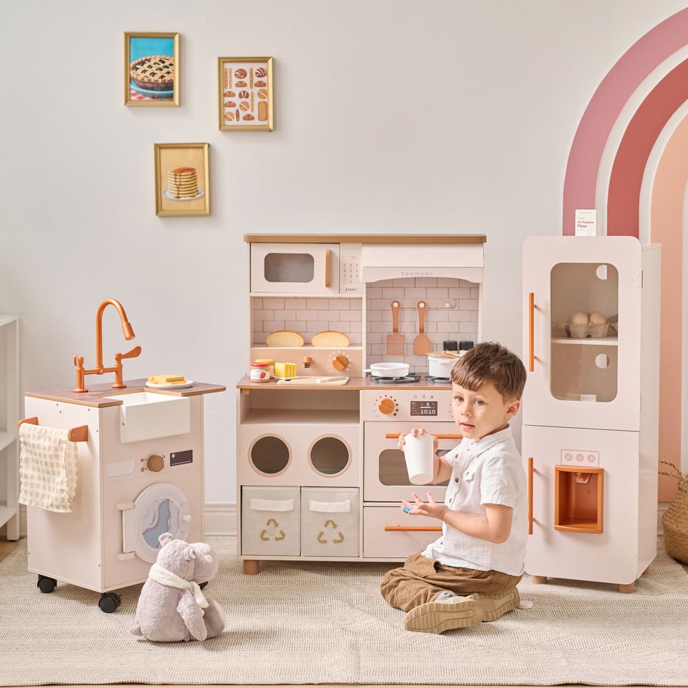 Little Chef Savannah Wooden Play Kitchen with 3 Modular Pieces - Cream