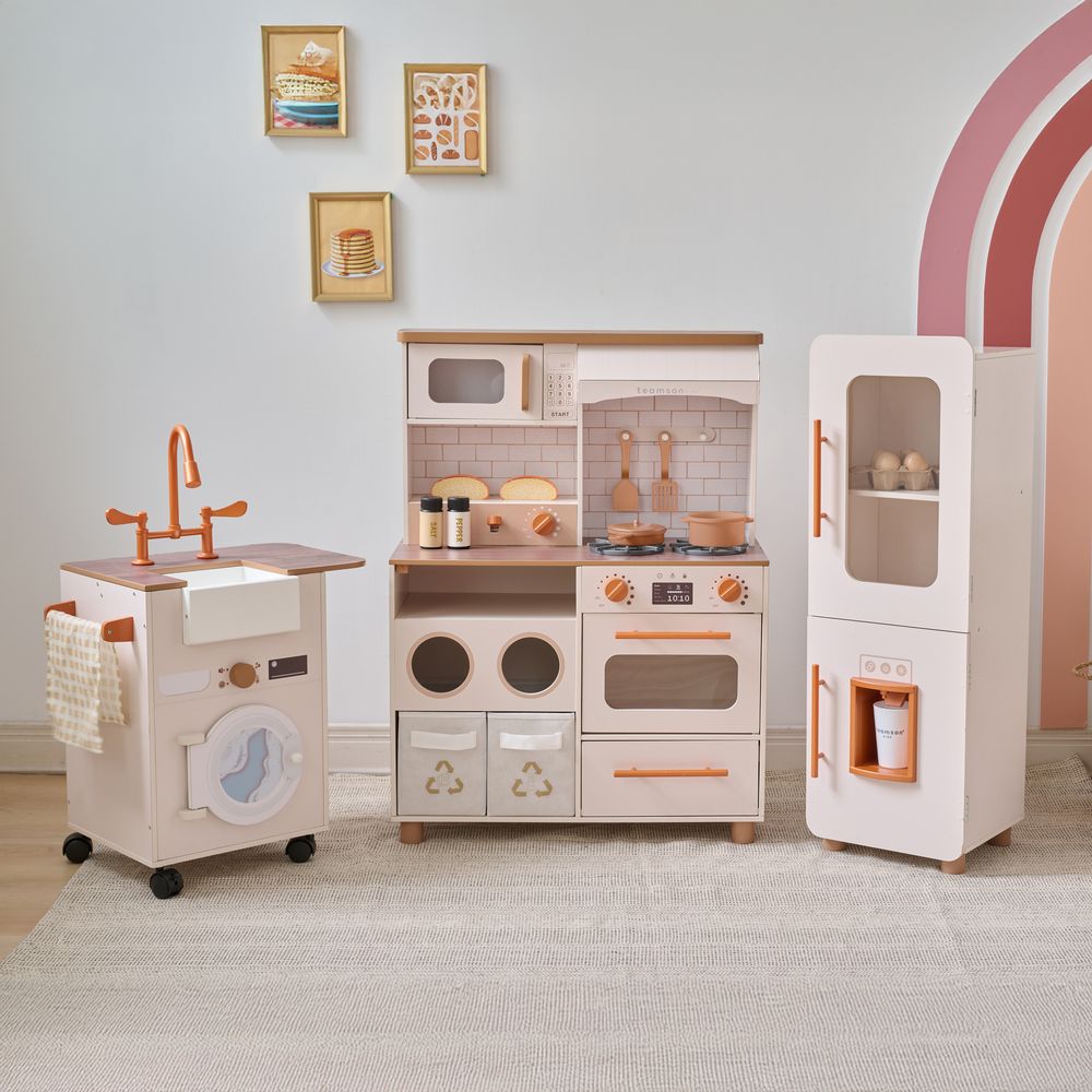 Little Chef Savannah Wooden Play Kitchen with 3 Modular Pieces - Cream