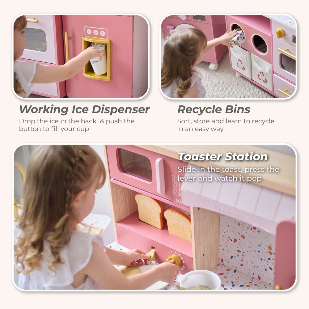 Little Chef Savannah Wooden Play Kitchen with 3 Modular Pieces - Pink