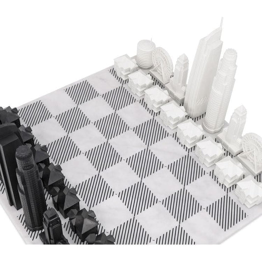 Los Angeles Edition Acrylic Chess Set with Marble Hatch Board