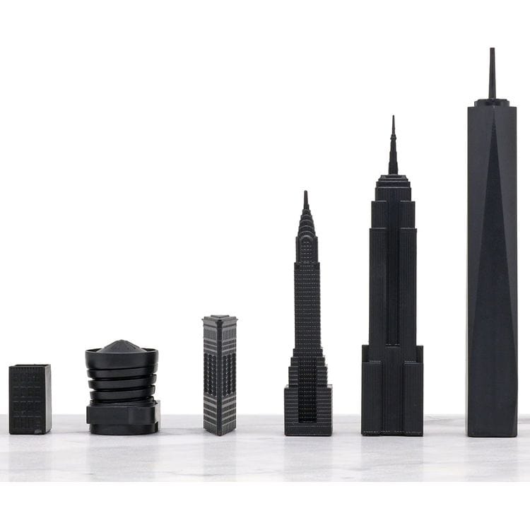 New York Versus Los Angeles Acrylic Chess Set with Black and White Wood Hatch Board