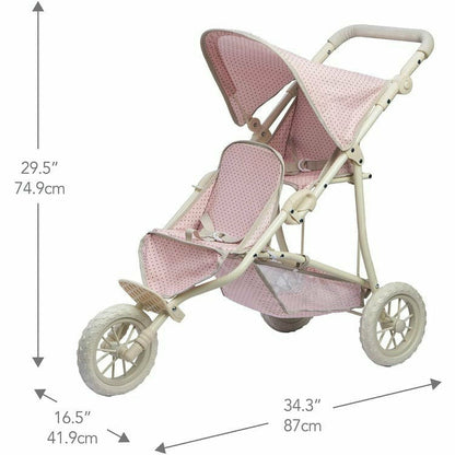Olivia's Little World - Polka Dots Princess Baby Doll Twin Jogging Stroller - Pink & Grey