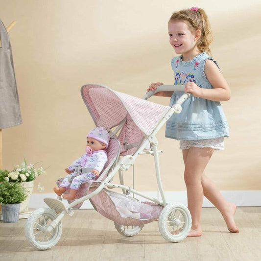 Olivia's Little World - Polka Dots Princess Baby Doll Twin Jogging Stroller - Pink & Grey