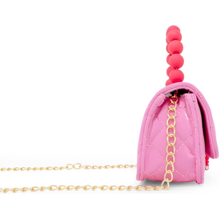 Pearl Handle Message Charm Handbag - Hot Pink