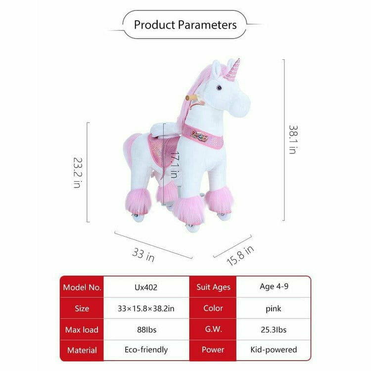 Pink Model U Ride-On Unicorn - 4-7 Years