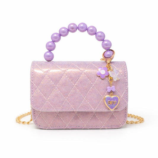 Quilted BFF Blossom Pearl Handle Handbag - Purple