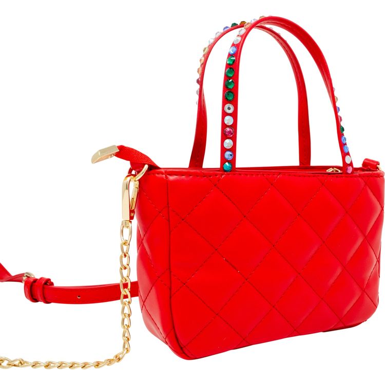 Quilted Rhinestone Tote Bag - Red
