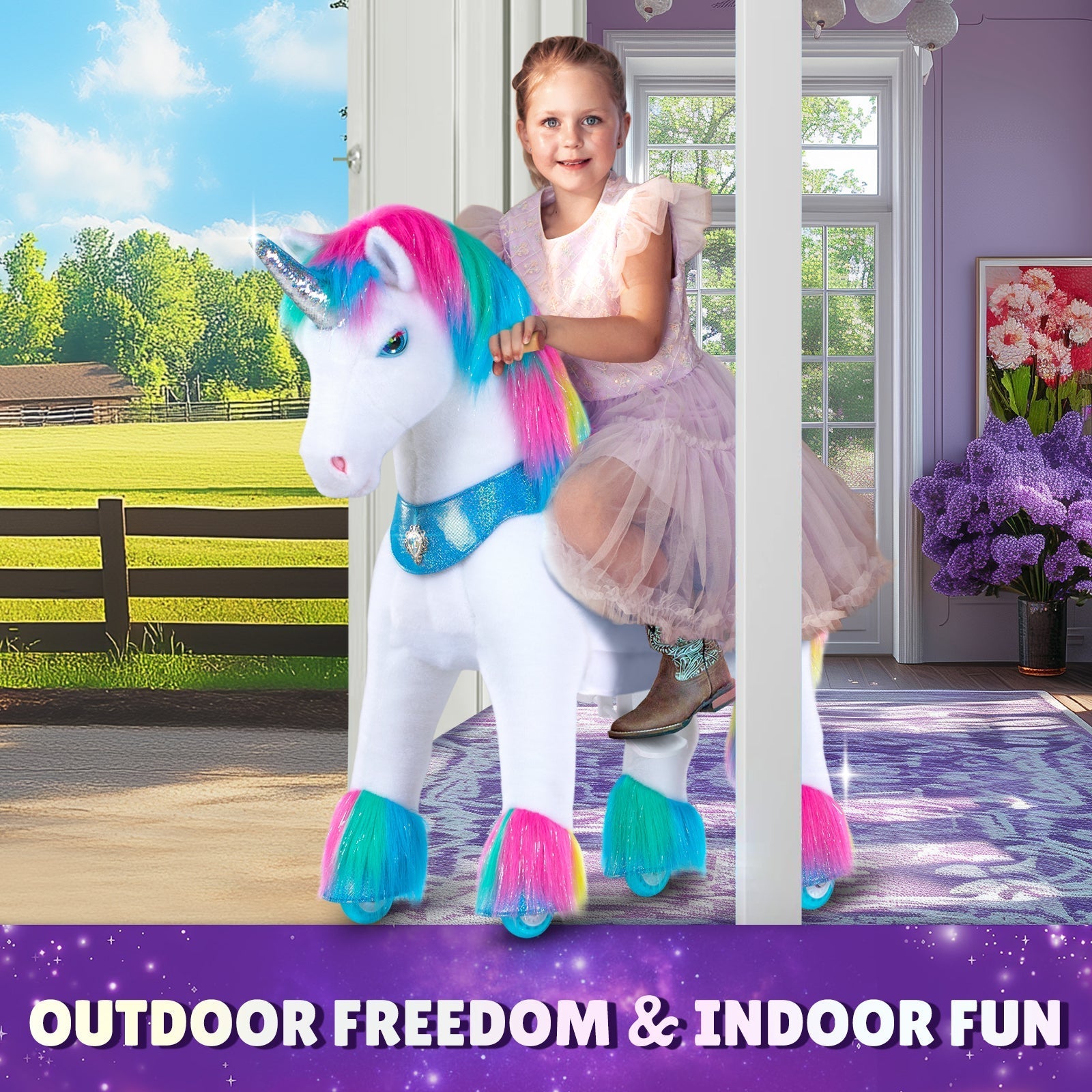 Rainbow Unicorn Model Y Ride on Toy - 3-4 Years