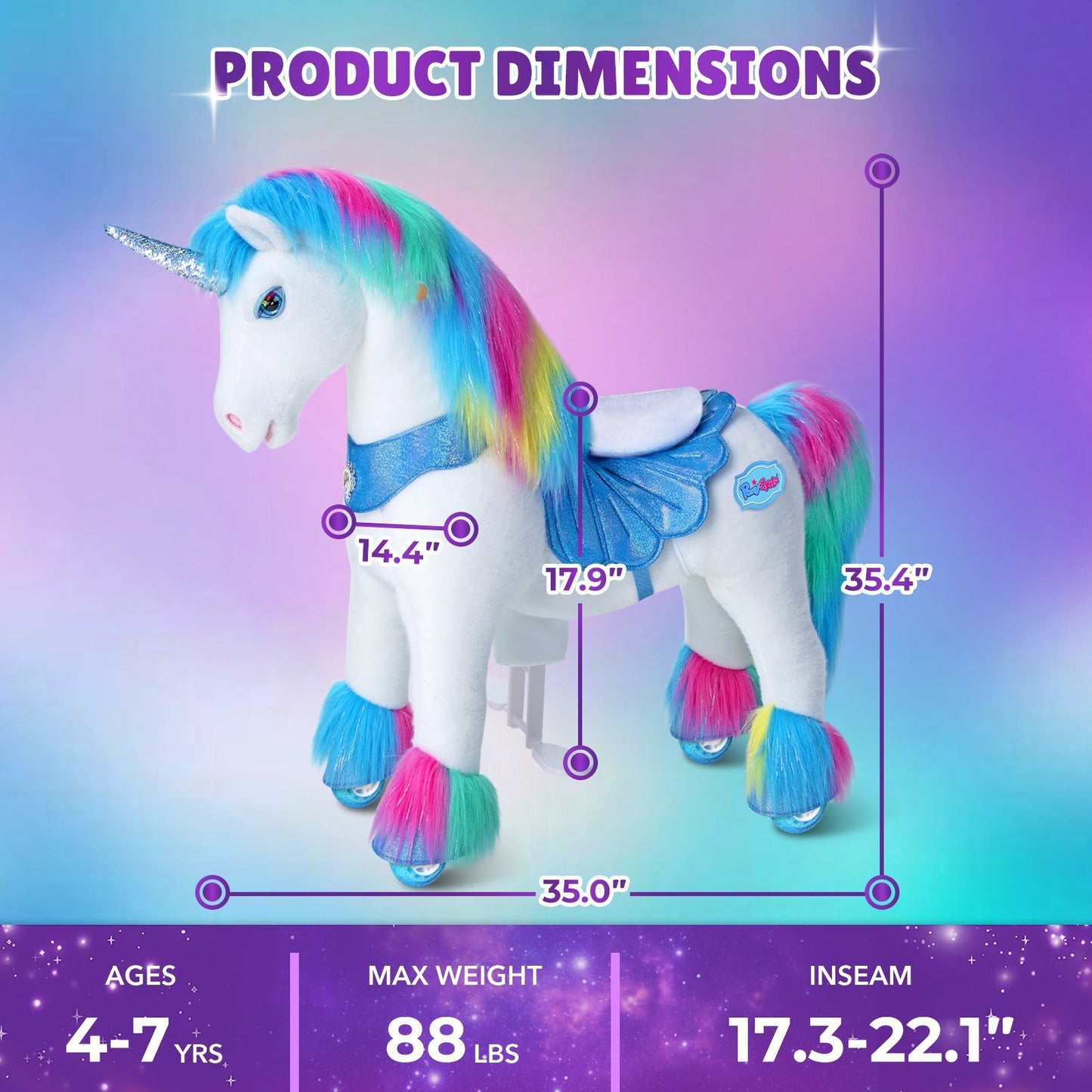 Rainbow Unicorn Model Y Ride on Toy - 4-7 Years