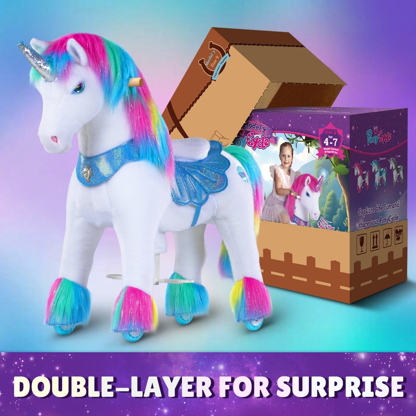 Rainbow Unicorn Model Y Ride on Toy - 4-7 Years