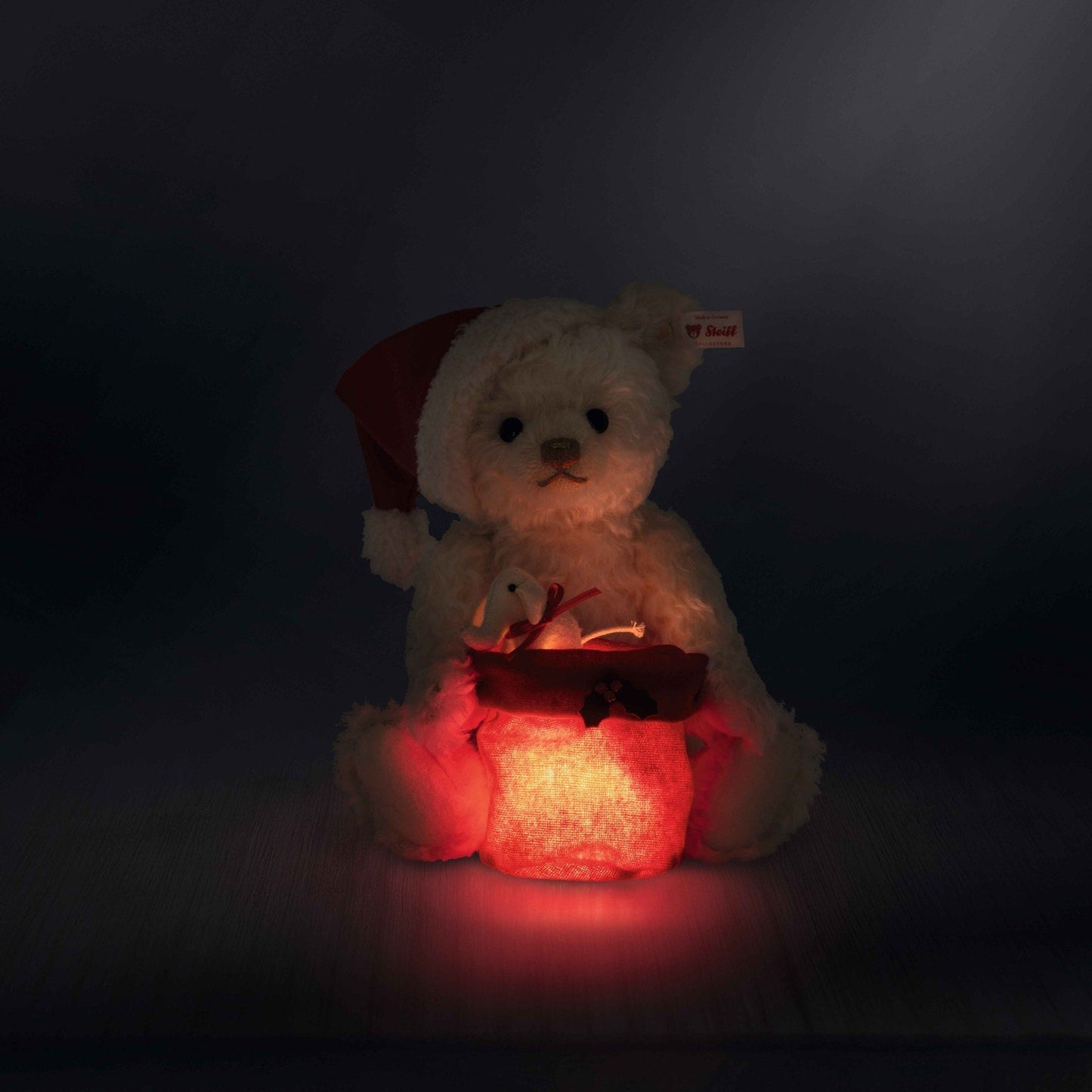 Santa Teddy Bear with Light-Up Gift Bag